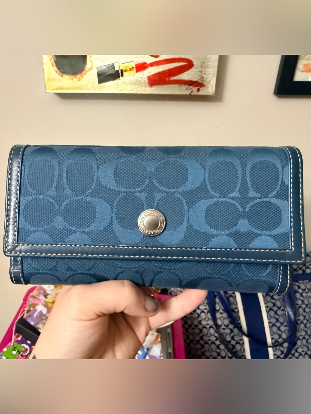 Coach Teal Signature Jacquard Continental Wallet